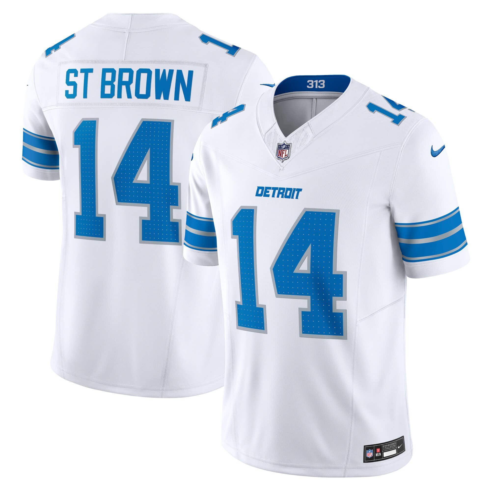 Men Detroit Lions 14 ST Brown White 2024 Nike Vapor Limited NFL Jersey